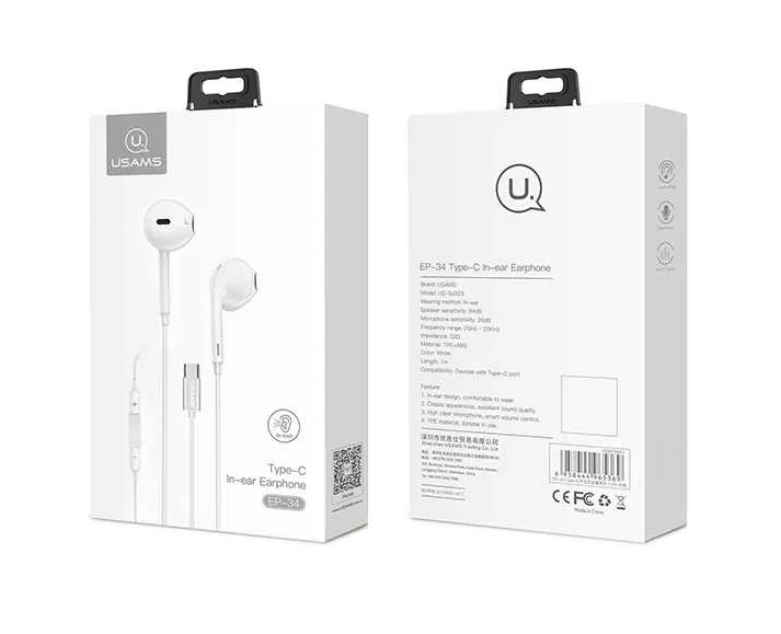 Гарнітура Usams EP-34 USB-C White (HSEP3401)